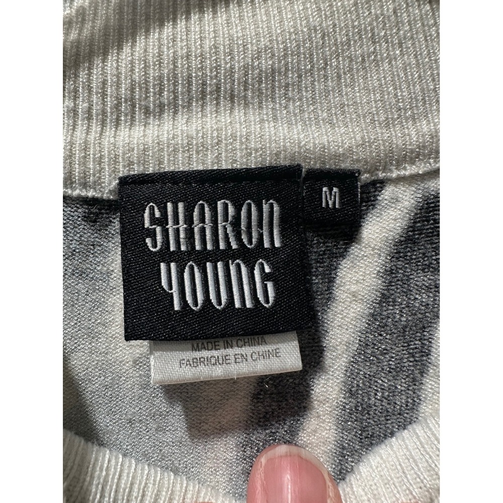 Sharon Young Animal Print Mock Neck Sweater Rhinestone Leopard Zebra M - Picture 4 of 11